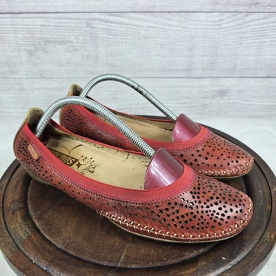 Pikolinos Zapatos Mujer Talla EU 40 Cuero Rojo Perforado Ballet Pisos   Foto 1 de 4