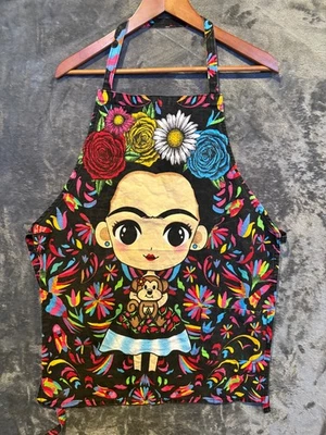 Colorful Mexican Apron Frida Kahlo With Pocket Chef Kitchen Decor Mandil Cute - Image 1 of 4