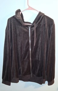Chaqueta Allison & Zoe Marrón Terciopelo Manga Larga Con Capucha Cremallera Talla 3X NUEVA CON ETIQUETAS - Imagen 1 de 2