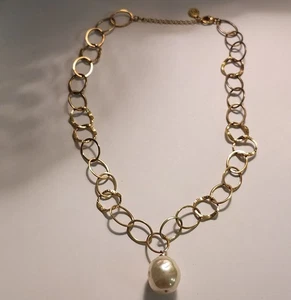 Goldtone 925 Large Open Chain With Big Beautiful Pearl17 - 18" - Picture 1 of 6
