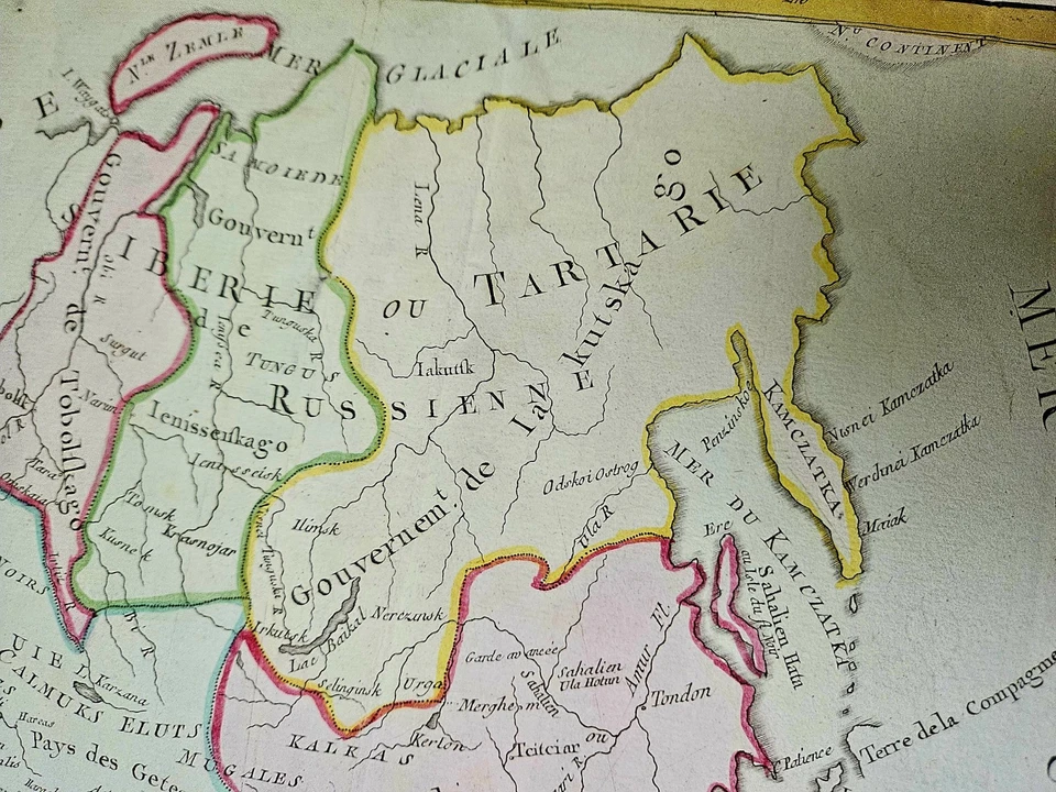 Rare 18TH-CENTURY French Map of Tartary and Siberia Hand-Colored Original Print - Image 1 of 3