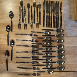 Juego de cubiertos de acero inoxidable GORHAM HACIENDA 44 negro acento MCM - Imagen 1 de 11