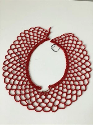 Vintage Handmade Beaded Collar for Blouse Dress in Red - Image 1 of 4