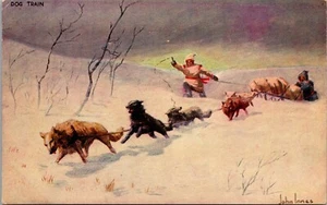 Vintage Postkarte Cowboy ""Hundezug"" Schlitten des Künstlers John Innes unverpostet - Bild 1 von 2
