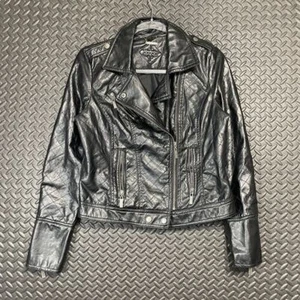 Jou Jou Black Leather Biker Rockstar Casual Wear Zip Up Jacket Women's Size L - Picture 1 of 8