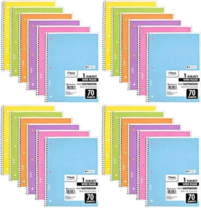 Mead Spiral Notizbuch 1-Thema 70 Seiten breit geregelt Pastellfarbe Journal 24er Pack - Bild 1 von 5