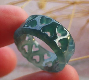 Video Certified Blue Water Green A JADE Jadeite Heart RING USA. 5.5 戒指 690811 AS - Picture 1 of 12