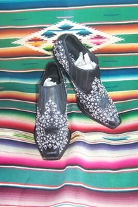 KIPPY'S Western Leather Swarovski Crystal Black Heel Booties Ankle Boots 7M - Picture 1 of 18