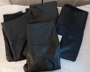 Women's Gottex Set of 4 Faux Leather Leggings Forrest Leather & Navy Small NWT - Picture 1 of 19