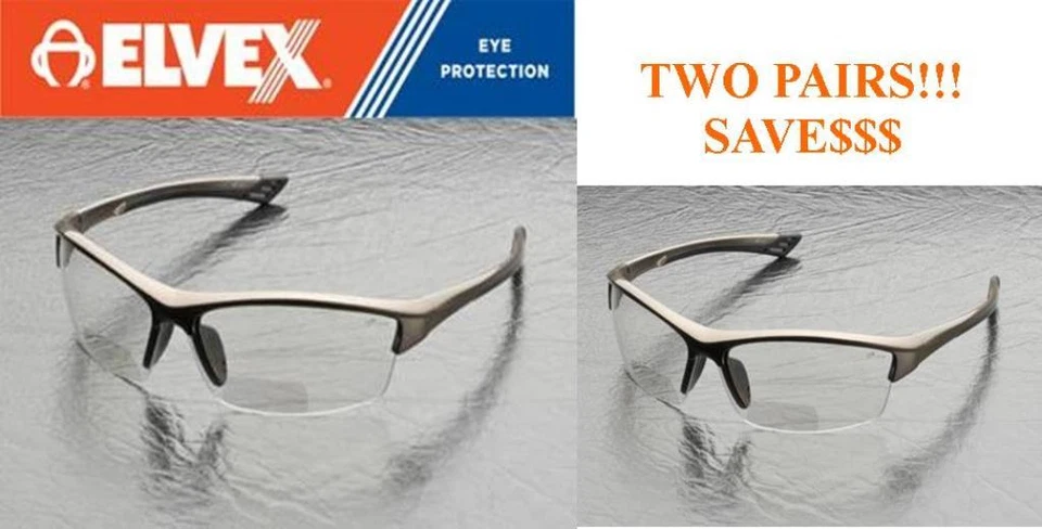 Elvex RX350C Sonoma Clear Anti-Fog Bifocal, Choose: 1, 1.5 ,2, 2.5, 3 (2 PAIR)