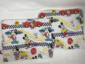 VTG 80s 90s Disney Cool Mickey Mouse Twin Bed Sheet Set Cars 2 Piece - Picture 1 of 4