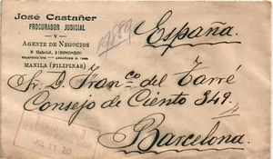 Filippine 1910 copertina registrata da Manila a Barcellona (Spagna) (1155) - Foto 1 di 2