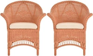 2er Set Breiter Rattansessel Flechtsessel Wintergarten Rattan Sessel Terracotta - Bild 1 von 6