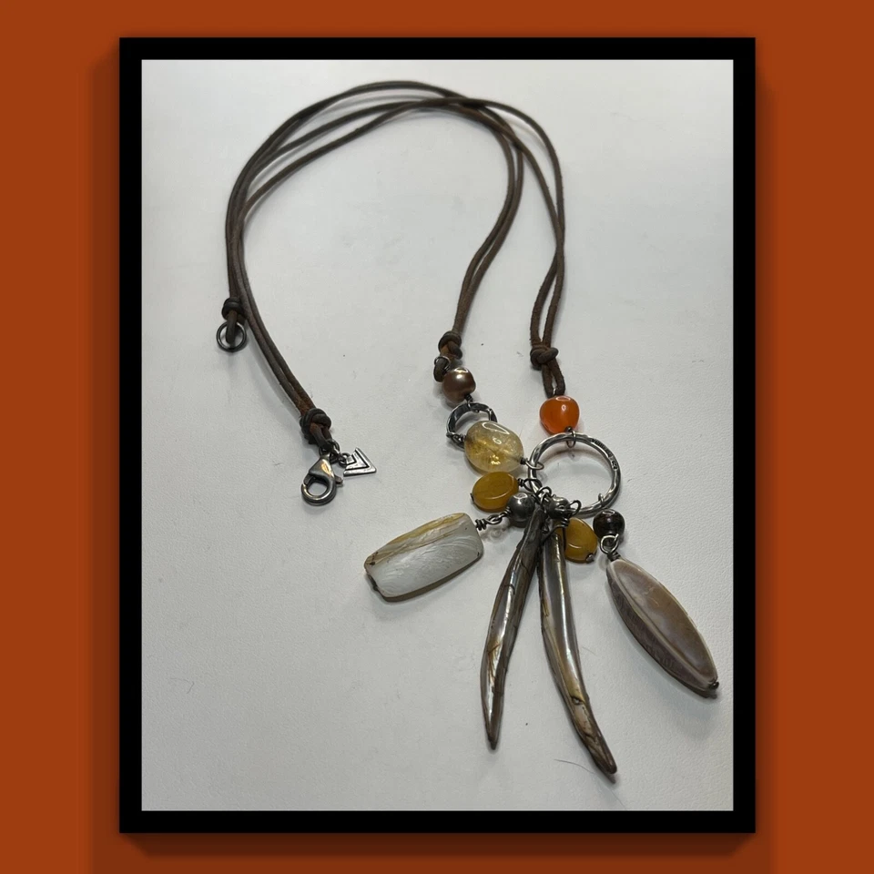 Silpada. Colar de pérolas cornalina citrino concha de couro  - Imagem 1 de 1