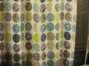 new Circle Geometric RINGS fabric SHOWER CURTAIN~ tans teal blues navy green - Picture 1 of 5