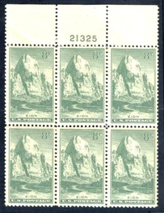 1934 U.S. NATIONAL PARKS ISSUE 8c ZION PARK Plt#Blk of 6 Sc#747 M/NH/OG GEM - Picture 1 of 1