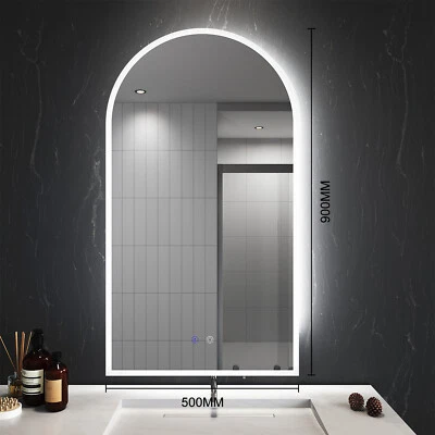 Arch LED Bathroom Vanity Mirror - Wall Mounted, Dimmable, Anti-Fog 900x500mm - image 1 of 4