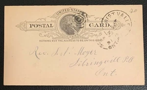 1891 UNITED STATES POSTAL CARD UX9 WEST VALLEY VIRGINIA-SIBRINGVILLE ONTARIO VF - Picture 1 of 2