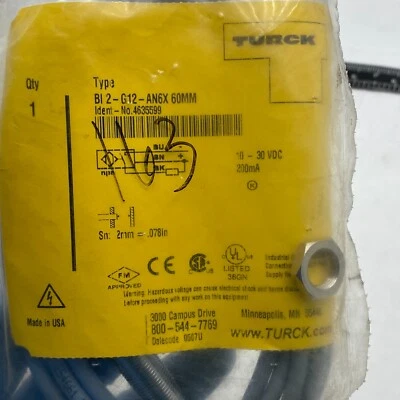 TURCK BI2-G12-AN6X 60MM INDUCTIVE PROXIMITY SENSOR BI2G12AN6X60MM NEW 🎯 - Image 1 of 4