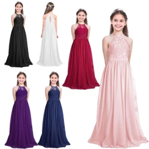 Kids Girls Lace Chiffon Flower Girl Dress Princess Wedding Bridesmaid Party Gown - Picture 1 of 61