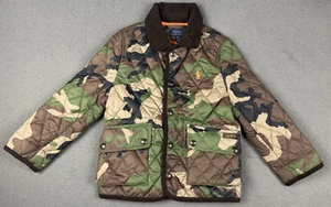 Polo Ralph Lauren Camo Quilted Puffer Jacket Bomber Coat Green Snap Boys 4 4T - Picture 1 of 12
