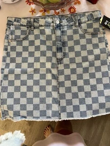 Art Class Checked denim skirt Juniors Youth size XXL (18) Stretch - Picture 1 of 4