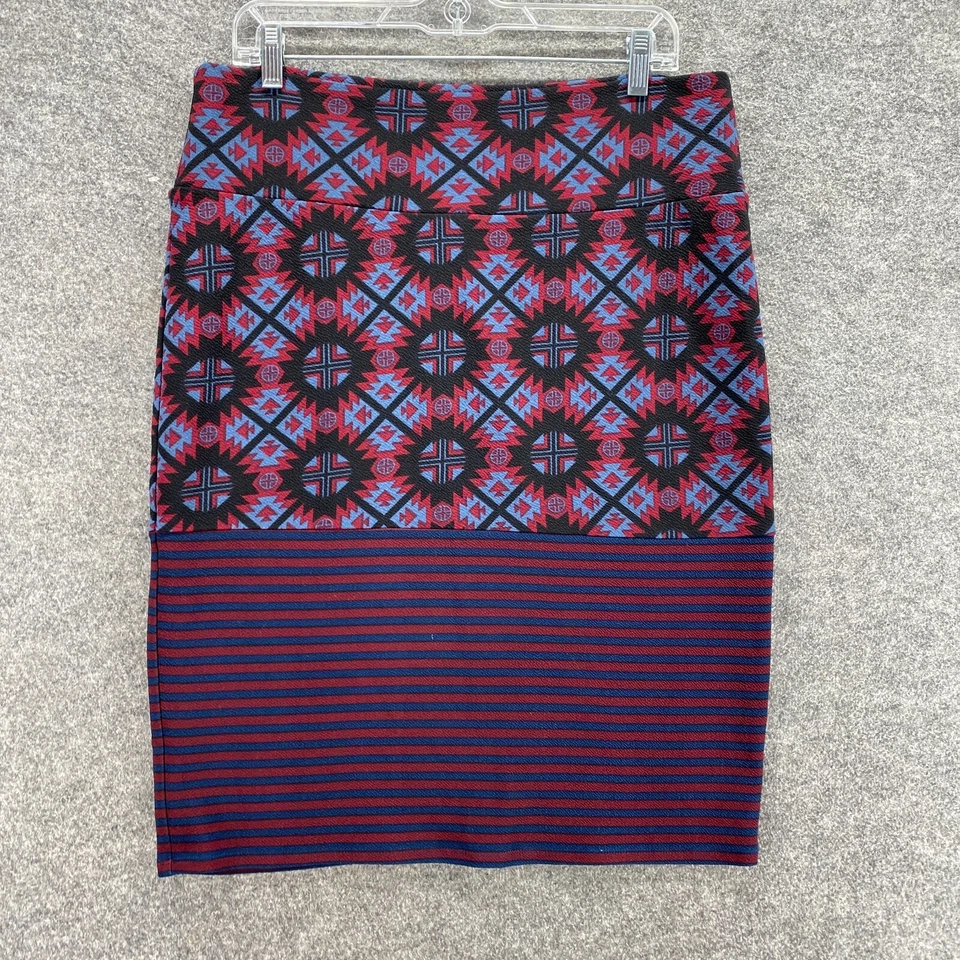 Falda LulaRoe para mujer XL azul geométrica línea A midi tiro medio cintura elástica Foto 1 de 4