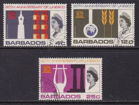 BARBADOS 1967 QEII UNESCO 20th Anniversary set of 4 SG 360-362 Used Cover