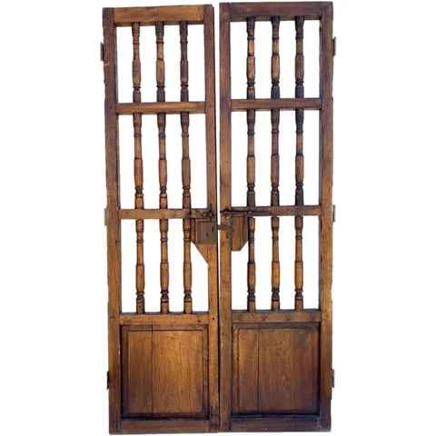 Large Antique Mexican Wooden Iron Mounted Spindle Hacienda Gate c. 1800 Cover