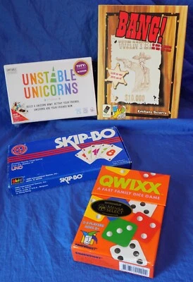 Game Lot w/ Unstable Unicorns BANG! Skip-Bo QWIXX 4 Games Contents Sealed Game - Image 1 of 4