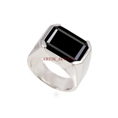 Anello In Argento Sterling 925 Con Gemma In Onice Nero Naturale Per Uomo #5319 - Immagine 1 di 4
