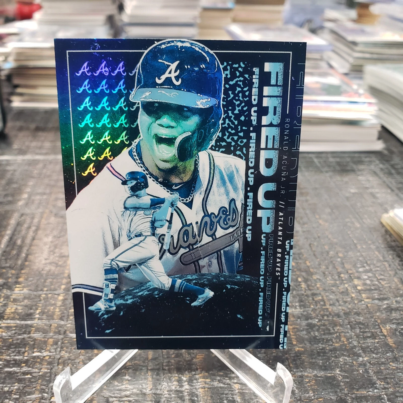 2019 Topps Fire Fired Up Blue Foil Ronald Acuna Jr # 12