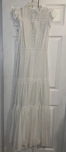 Veronica Beard White Eyelet Ruffle V Neck Maxi Dress Size 4 Flutter Sleeves - Picture 1 of 20