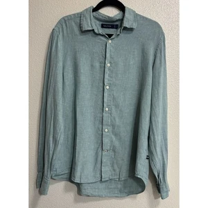 NAUTICA Mens Sz L 100% Linen Long Sleeve Button Up Shirt Teal Coastal Vacation - Picture 1 of 11