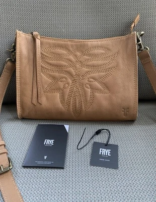 Bolso Bandolera de Cuero Bordado Frye Charlene Beige Marrón Tostado Bolso de Mano Foto 1 de 4