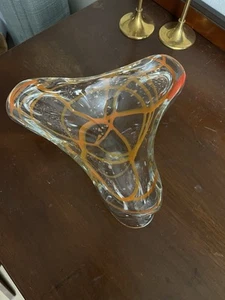 Unique Orange Cosmic Swirl with Gold Stardust Murano Atomic Boomerang Art Glass - Picture 1 of 8