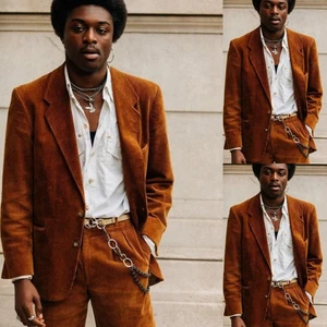 Cord Herren Anzüge 2 Teile Kerb Revers Jacke Freizeit Formell Blazer Abendessen Jacke - Bild 1 von 15