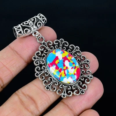 Colgante hecho a mano de mosaico jaspe chapado en plata 925 de 2,45" Foto 1 de 3