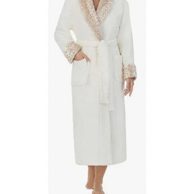 NWT Carole Hochman Long Robe Cream Plush Faux Fur Trim Cozy Spa Cloud Dancer XL - Image 1 of 4
