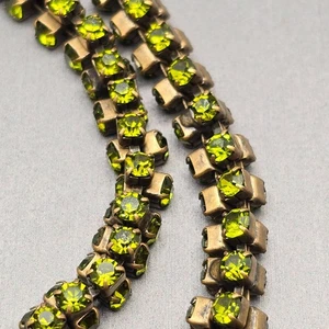 VTG J Crew Triple Row Green Rhinestone Necklace 28" Antique Gold Tone - Picture 1 of 6