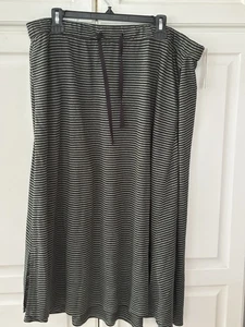 NUEVO CON ETIQUETAS Falda Eileen Fisher Tejida Lino Orgánico Negro Verde Rayas Línea A Talla XL - Imagen 1 de 9