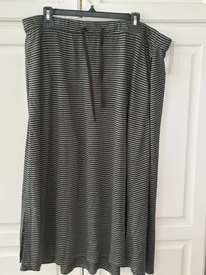 NUEVO CON ETIQUETAS Falda Eileen Fisher Tejida Lino Orgánico Negro Verde Rayas Línea A Talla XL Foto 1 de 4