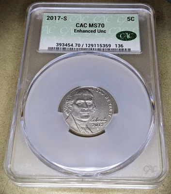 2017-S 5¢ Enhanced Jefferson Nickel-CAC MS70 - Image 1 of 4