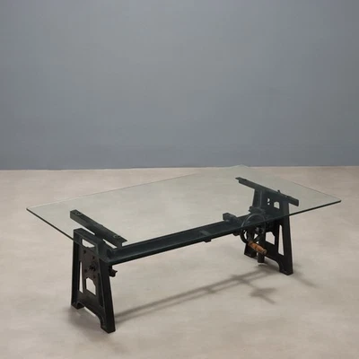 Antique Adjustable Coffee Table Iron Glass Italy XX Century Original - Image 1 of 4