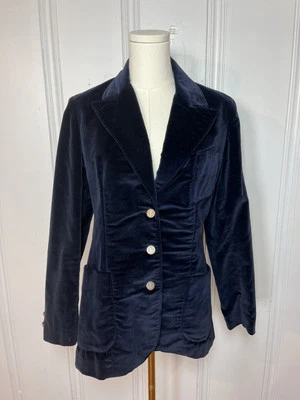 Vintage Saks Fifth Avenue Blazer Size 12 Velvet Navy Blue Nautical FAST SHIP - Image 1 of 4