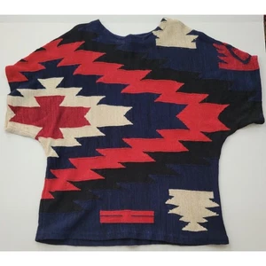 Suéter de manga corta LRL Lauren Jeans Co. para mujer manta navajo azul rojo talla 2X - Imagen 1 de 7