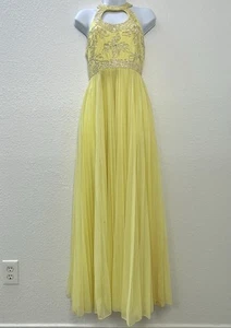 ABITO DA SERA vintage anni 60 MIKE BENET formals donna 10 giallo lunghezza intera perline LEGGI - Foto 1 di 11