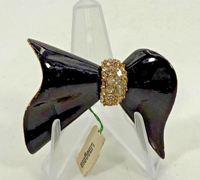 Lazo Ciner Vintage Esmalte Negro con Estrás Transparente Tono Dorado Etiqueta Original Foto 1 de 4