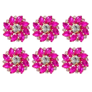 6PCS Flower Sewing Rhinestone Buttons 1 Inch Crystal Shank Gold Rose Red - Picture 1 of 6