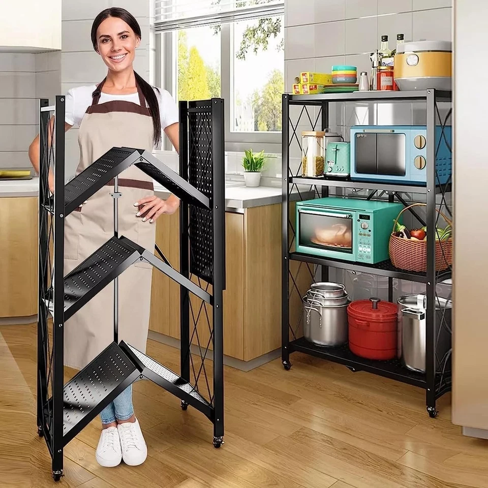 TEMZICK Folding Storage Shelves, 4 Tiers Metal Shelving Units for Microwave oven - Image 1 of 4